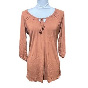 Chico’s 3/4 Sleeve Tie Neck Peasant Blouse Size Small Brown